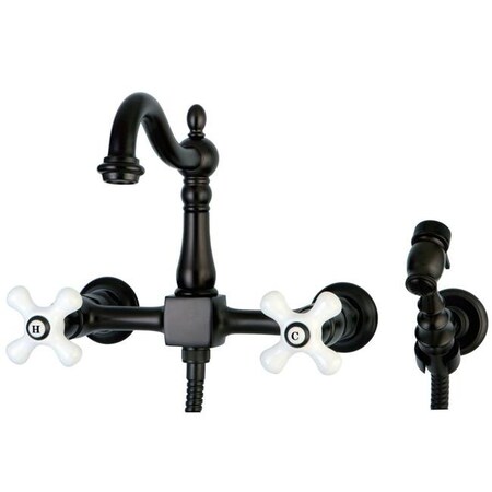 Kingston Brass Kingston Brass KS1265PXBS Wall Mount Kitchen Faucet with Brass Sprayer Cross Handle; Oil Rubbed Bronze KS1265PXBS